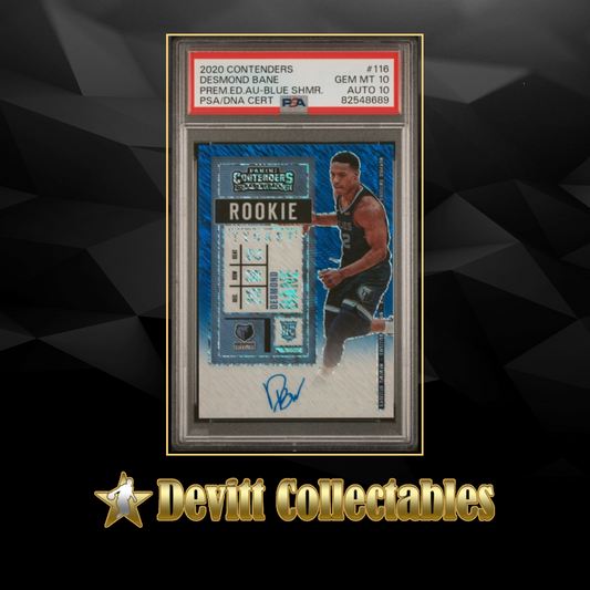 2020/21 panini contenders desmond bane #/20 blue shimmer rookie on card auto psa10/10