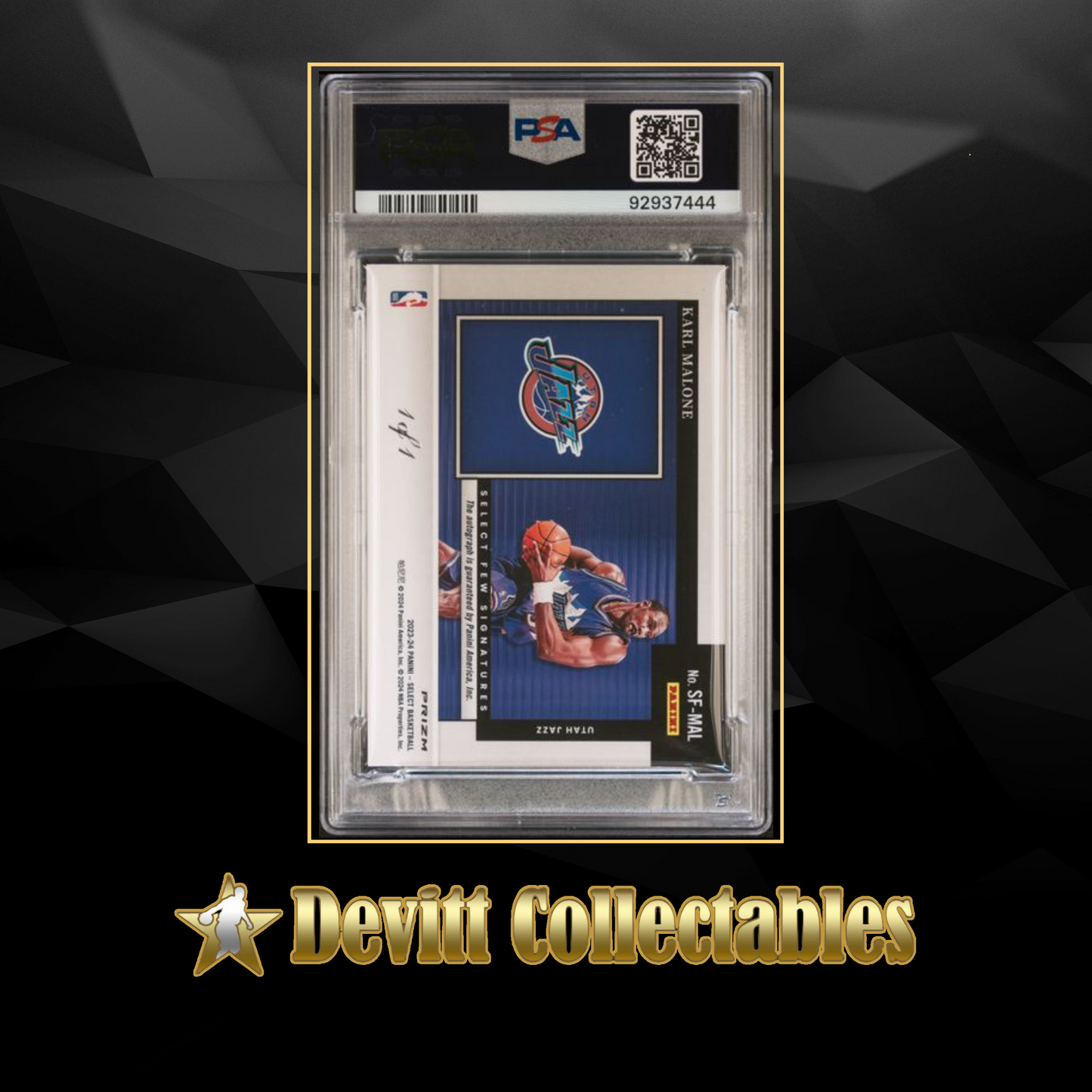 2023/24 panini select karl malone 1/1 black auto psa9