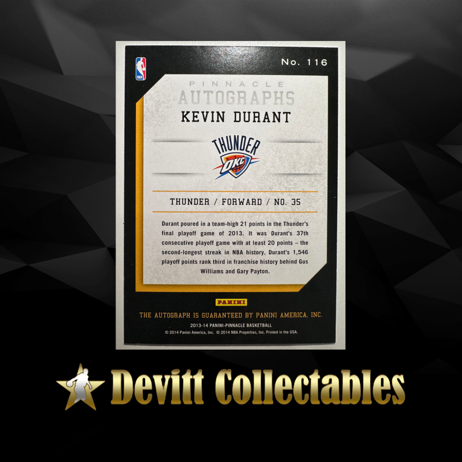 2013/14 panini pinnacle kevin durant sticker auto